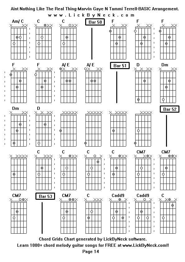 Chord Grids Chart of chord melody fingerstyle guitar song-Aint Nothing Like The Real Thing-Marvin Gaye N Tammi Terrell-BASIC Arrangement,generated by LickByNeck software.